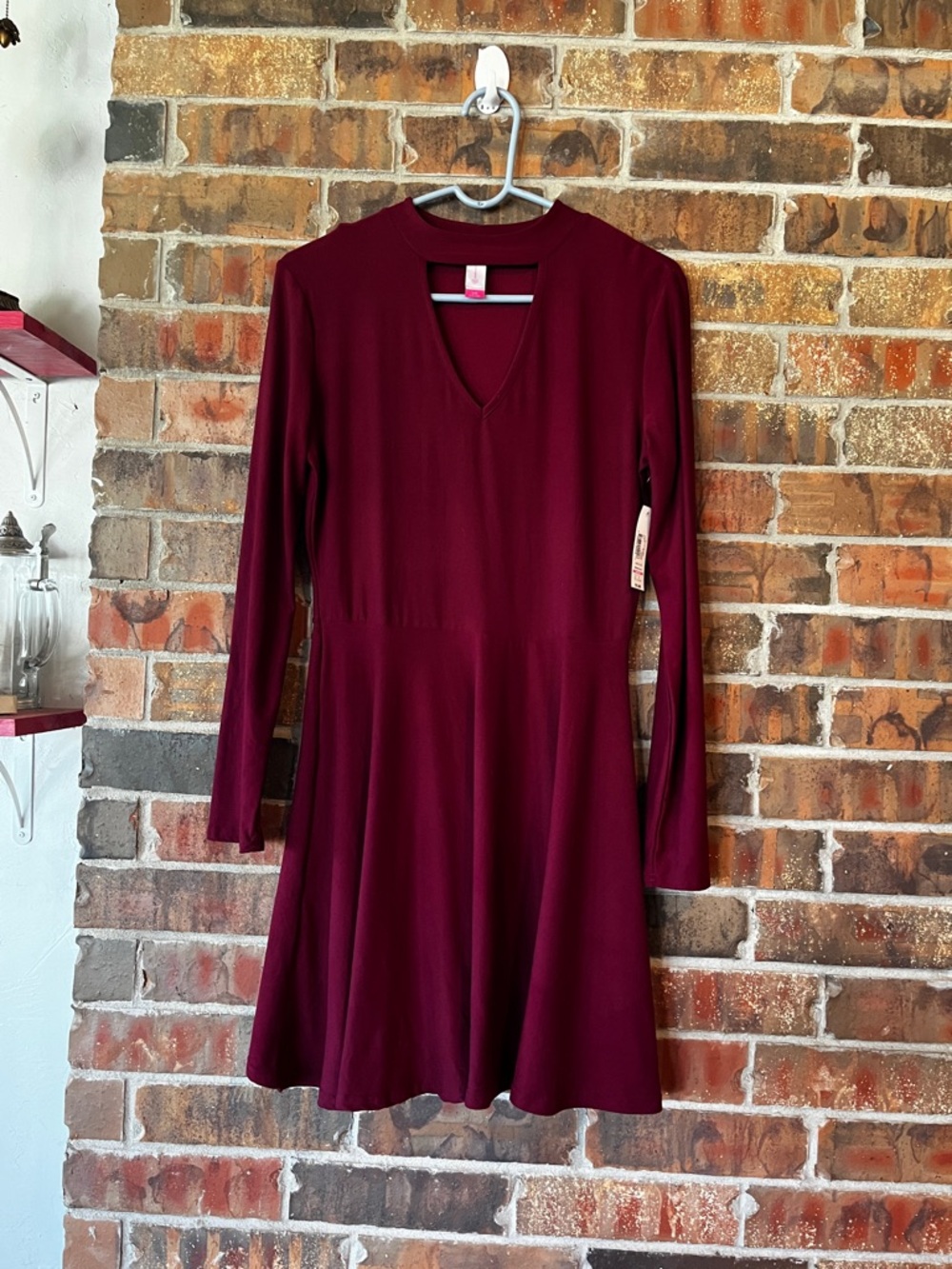No Boundaries Juniors Red Pomegranate Long Sleeve Dress Size:Large NWT